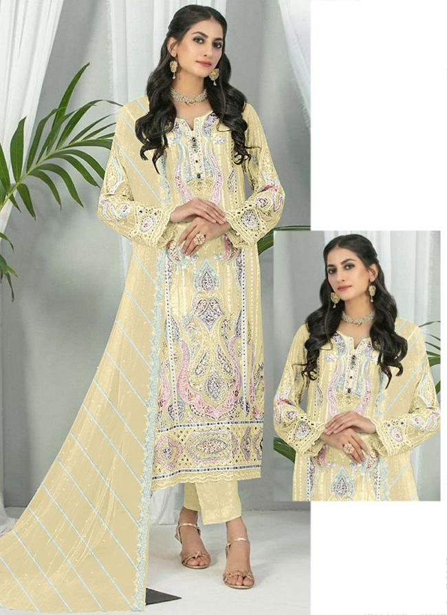 Faux Georgette Yellow Festival Wear Embroidery Work Pakistani Suit
